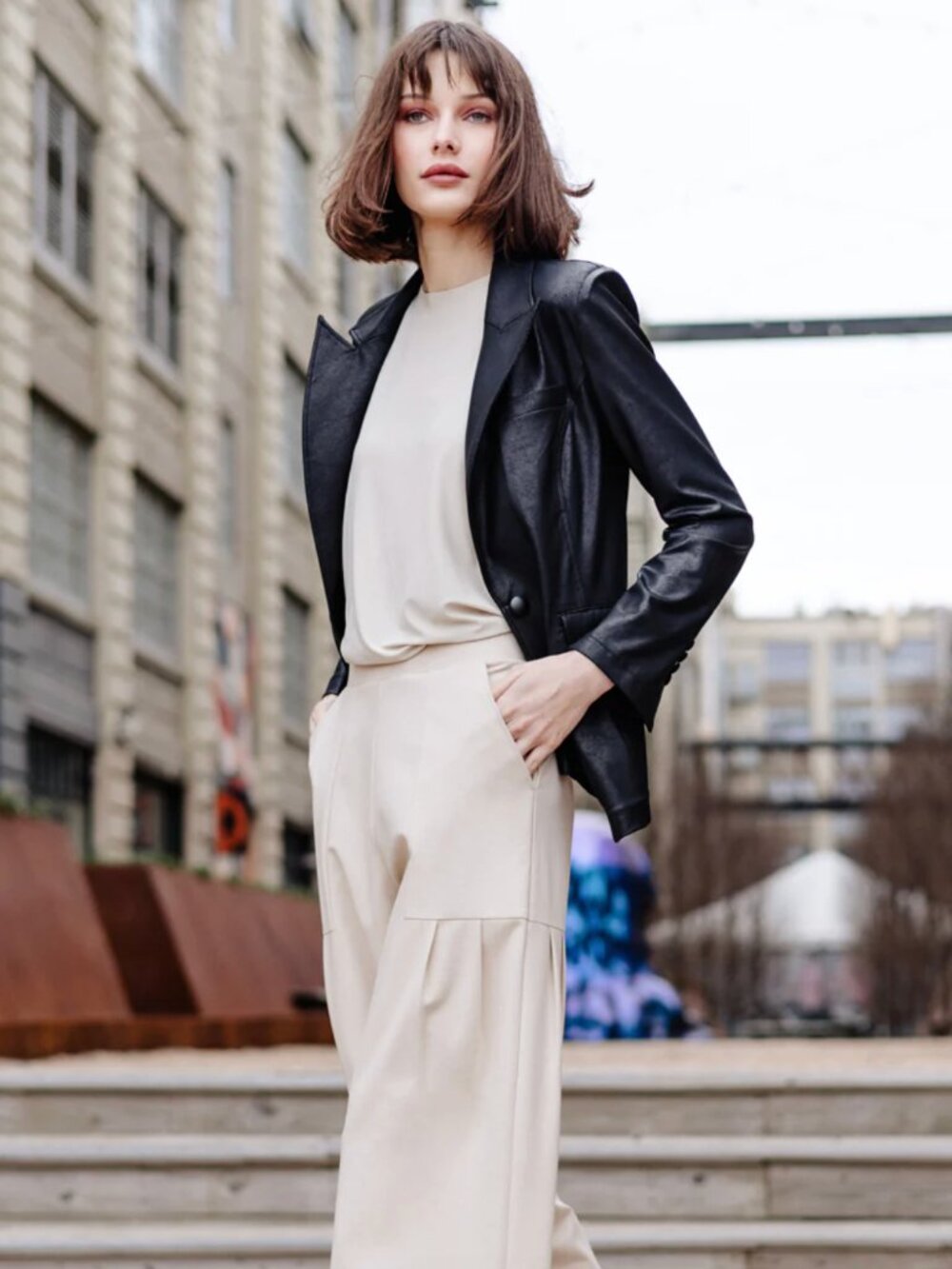 Clara Sunwoo Liquid Leather Blazer Black